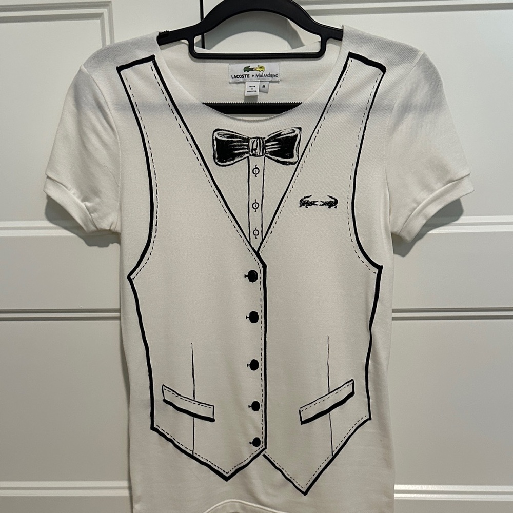 Lacoste White Short Sleeve Tee with Black Vest & Bow-Tie Graphic
